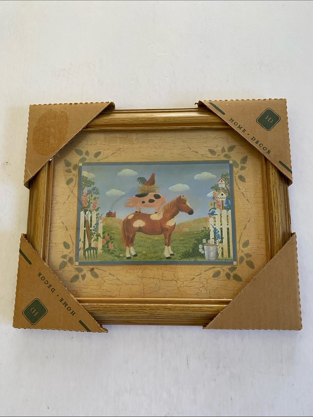 Home Decor Farm Animal Framed Art Print - Brown/Gold